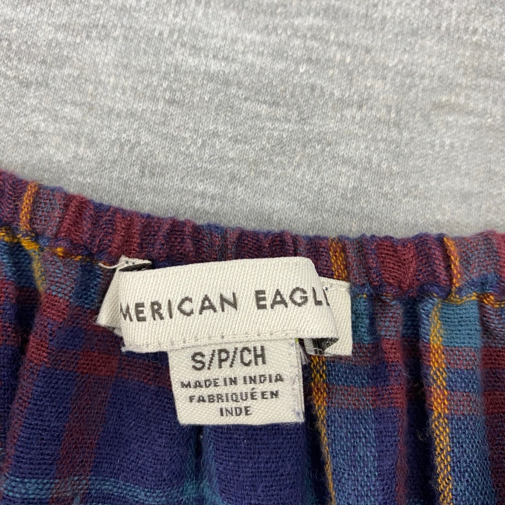 American Eagle Plaid Eyelet Lace Crop Top Purple Blue Small‎ Boho Cottagecore - Picture 4 of 8